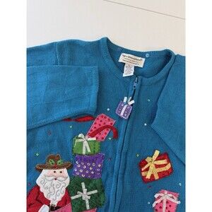 Tiara International Christmas Sweater Womens XL Trees Presents Sequin Holiday